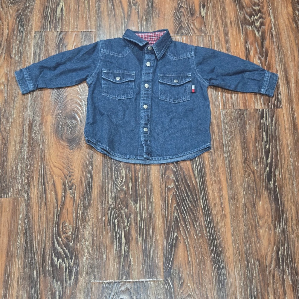 Tommy Hilfiger 12-18M Denim Shirt Kids Blue Western Snap Button Logo Embroidery